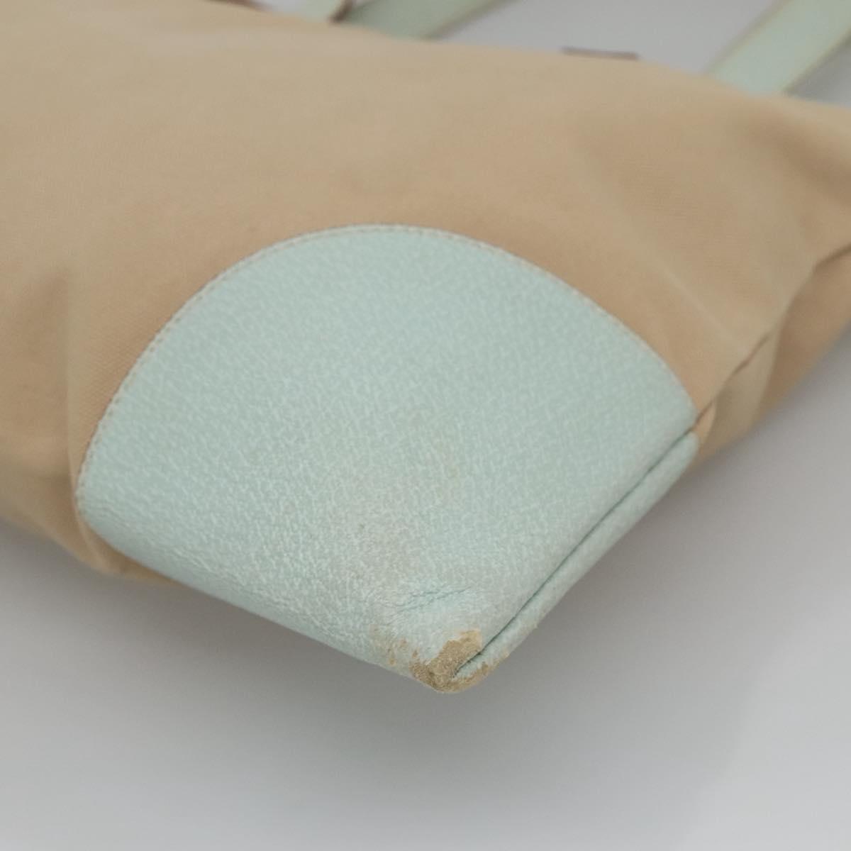 PRADA Tote Bag Canvas Beige Silver Auth 135383