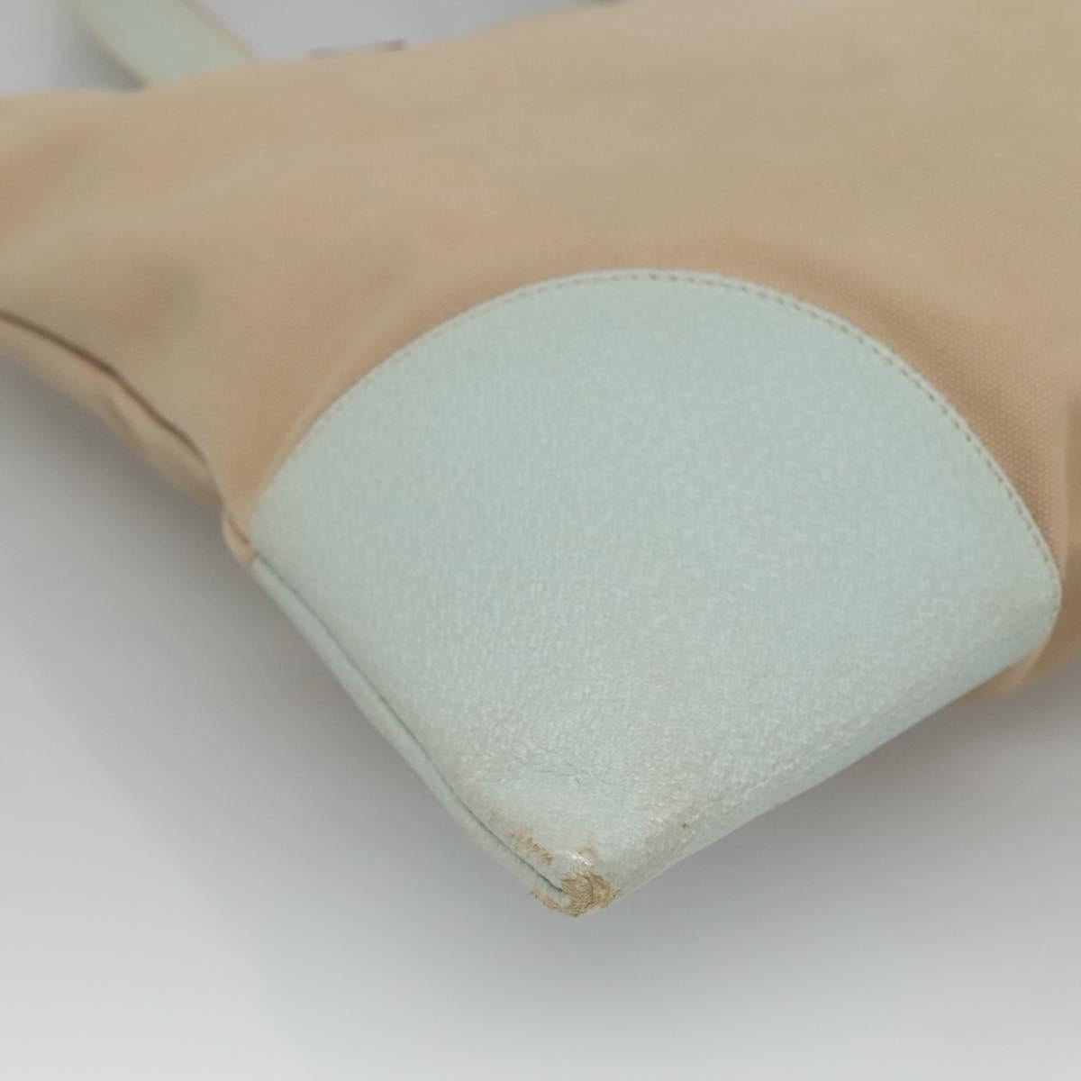 PRADA Tote Bag Canvas Beige Silver Auth 135383