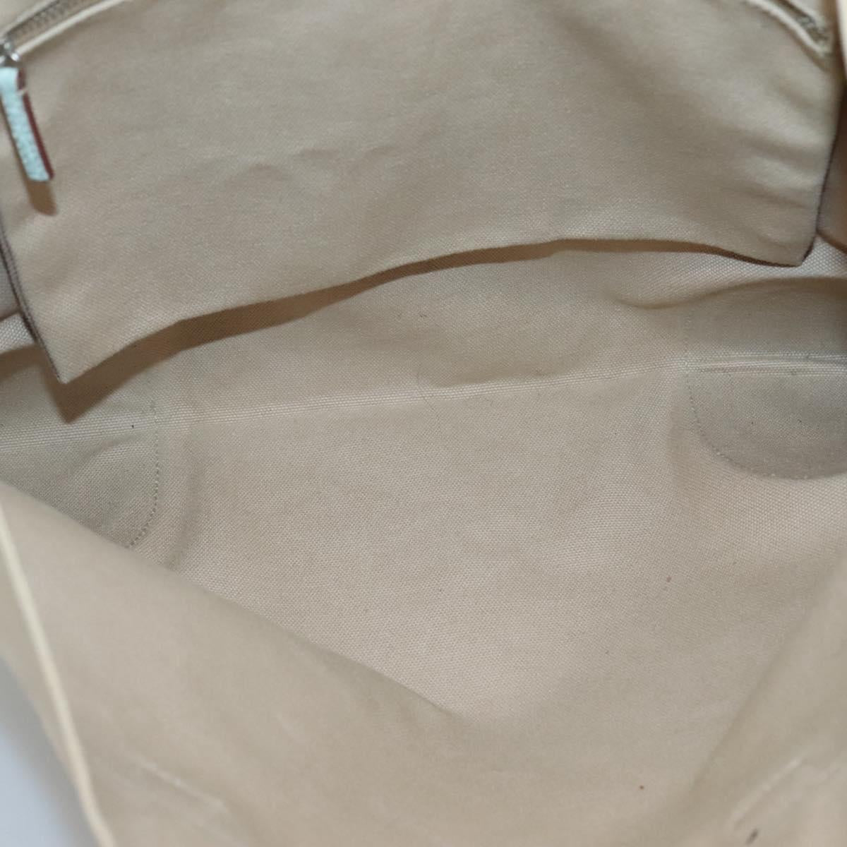 PRADA Tote Bag Canvas Beige Silver Auth 135383