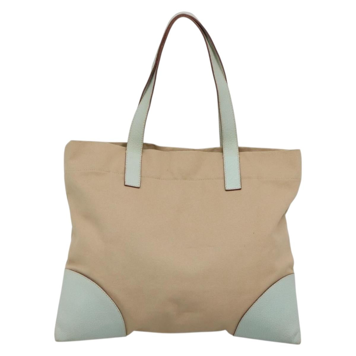 PRADA Tote Bag Canvas Beige Silver Auth 135383