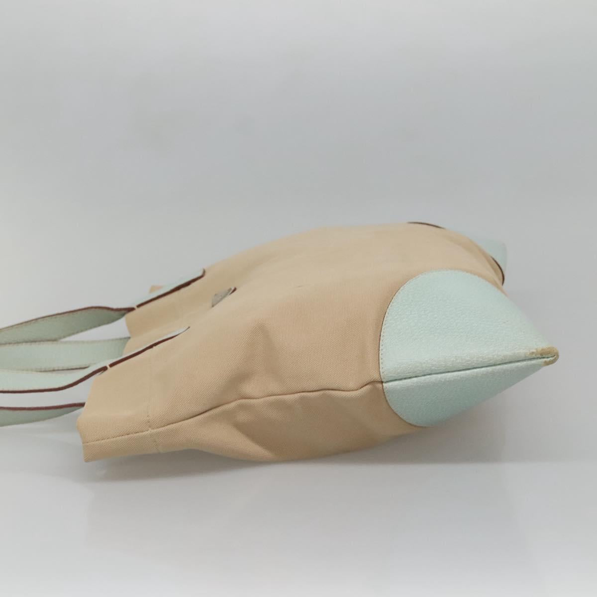 PRADA Tote Bag Canvas Beige Silver Auth 135383