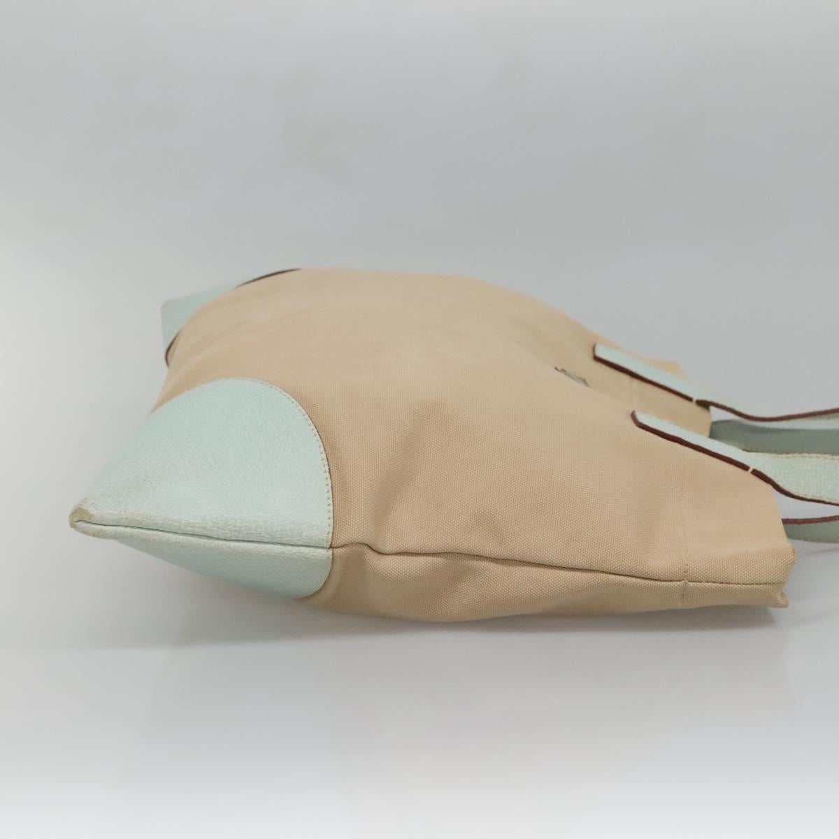 PRADA Tote Bag Canvas Beige Silver Auth 135383