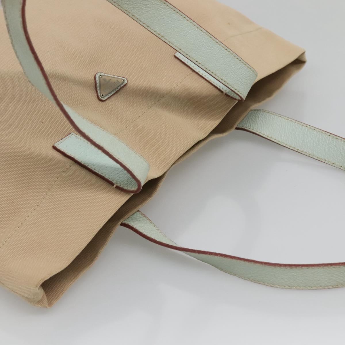 PRADA Tote Bag Canvas Beige Silver Auth 135383