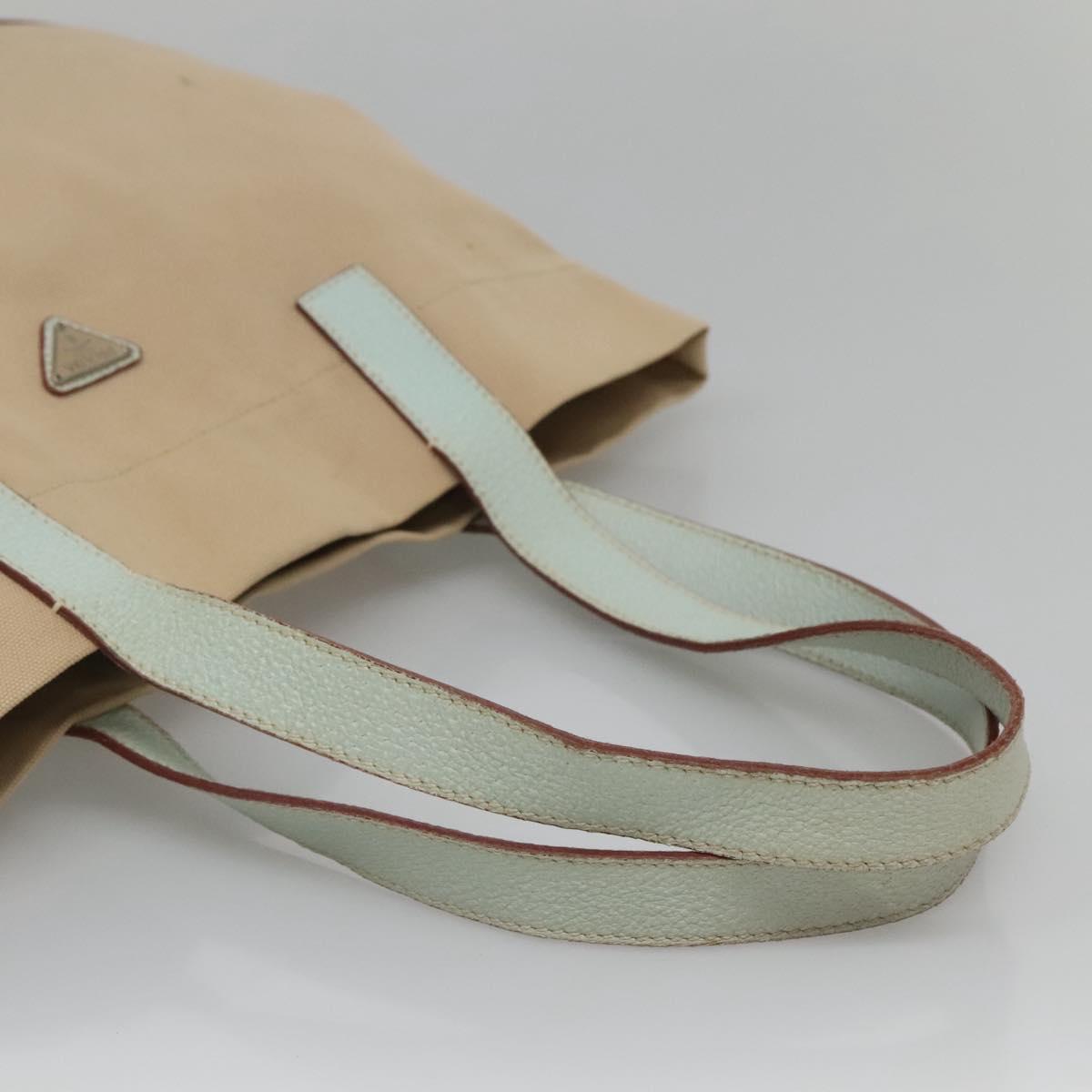 PRADA Tote Bag Canvas Beige Silver Auth 135383