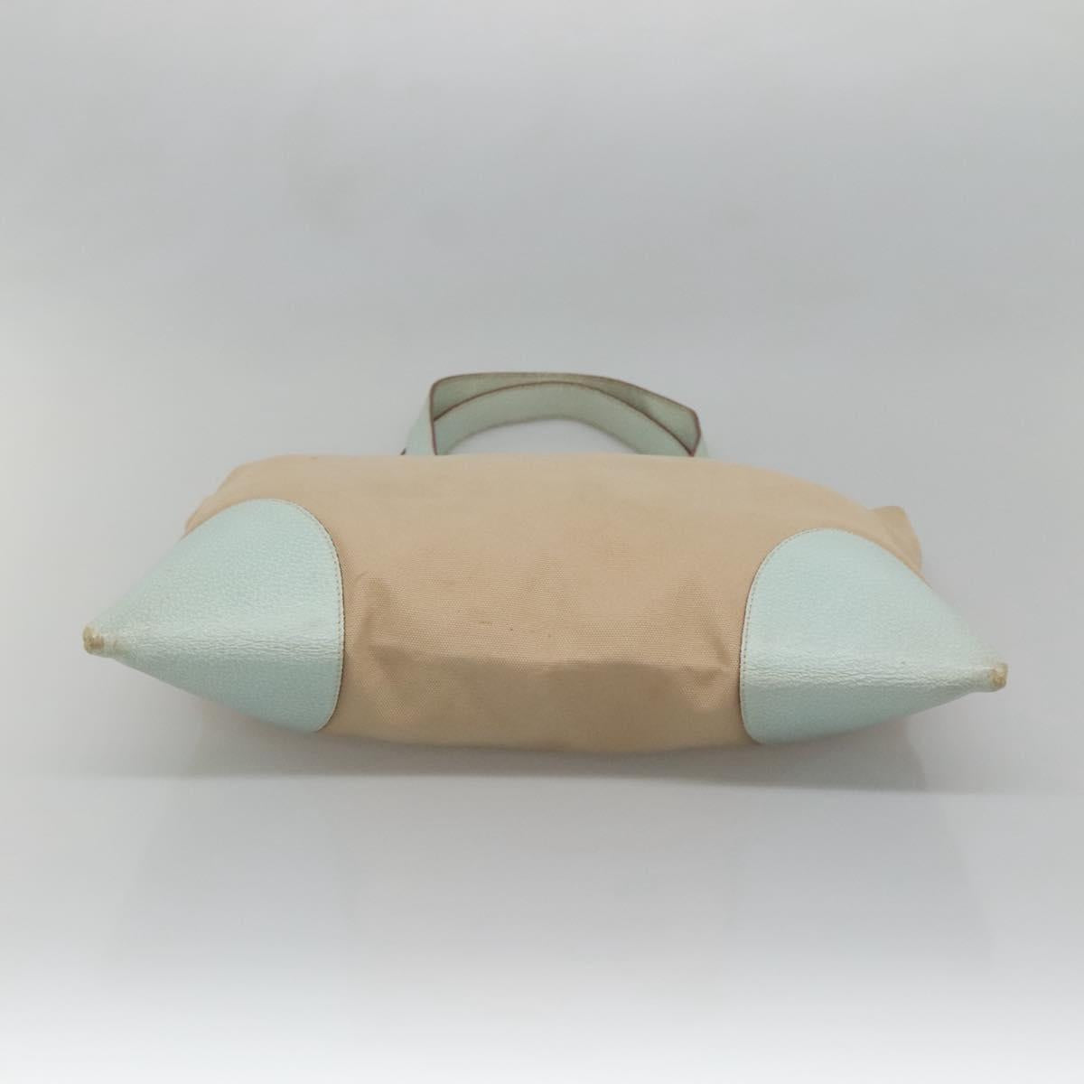 PRADA Tote Bag Canvas Beige Silver Auth 135383