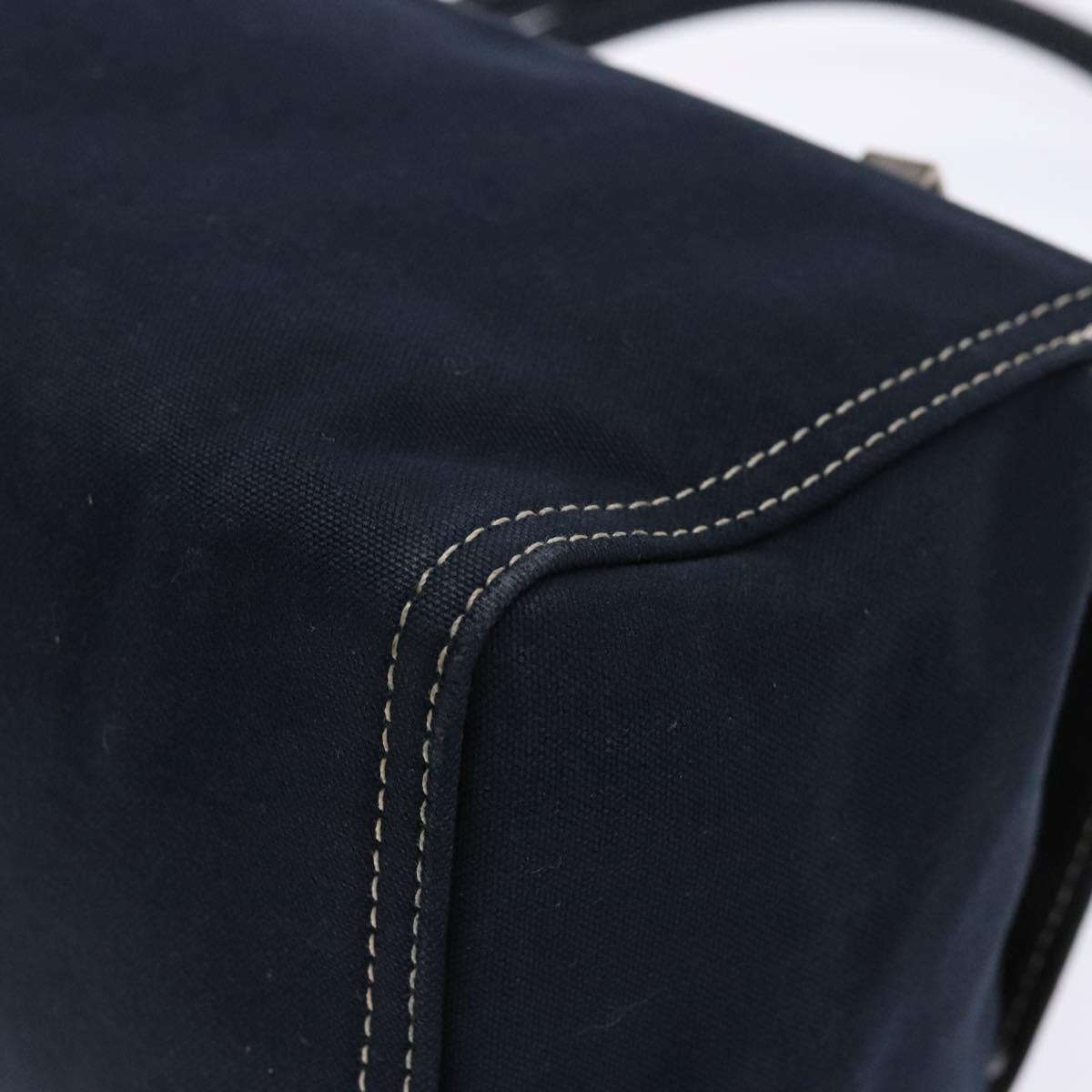 FENDI Mamma Baguette Shoulder Bag Canvas Navy Silver Auth 135385