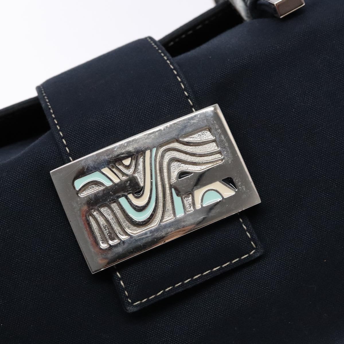 FENDI Mamma Baguette Shoulder Bag Canvas Navy Silver Auth 135385