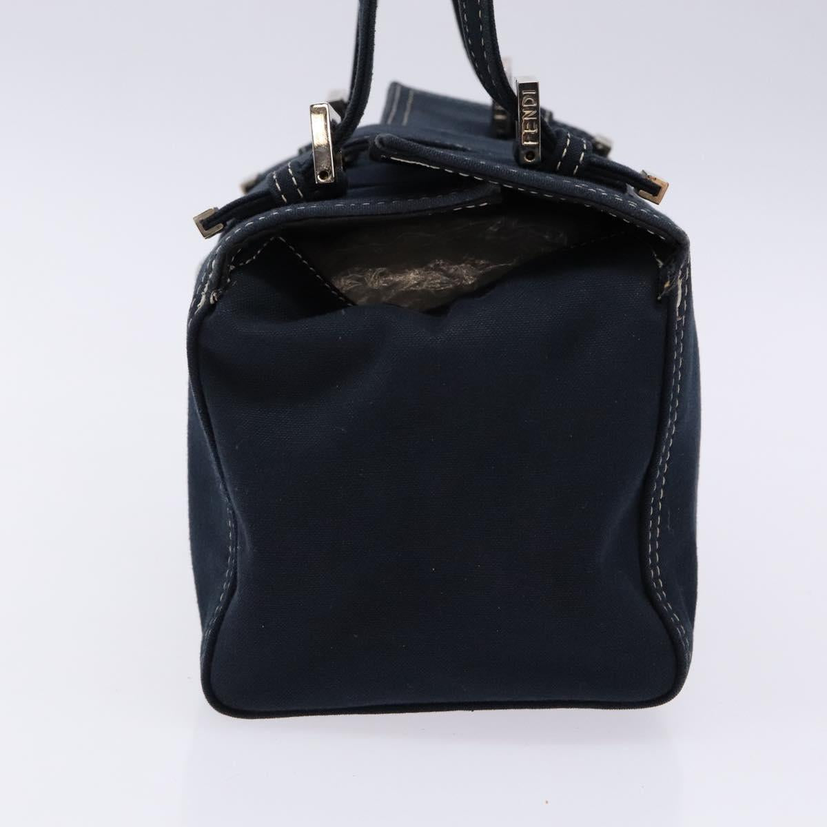 FENDI Mamma Baguette Shoulder Bag Canvas Navy Silver Auth 135385