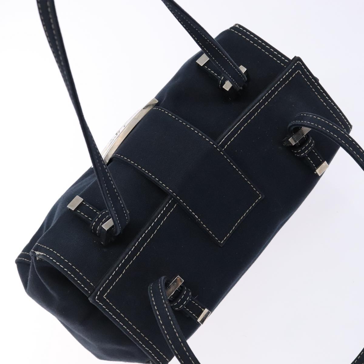 FENDI Mamma Baguette Shoulder Bag Canvas Navy Silver Auth 135385