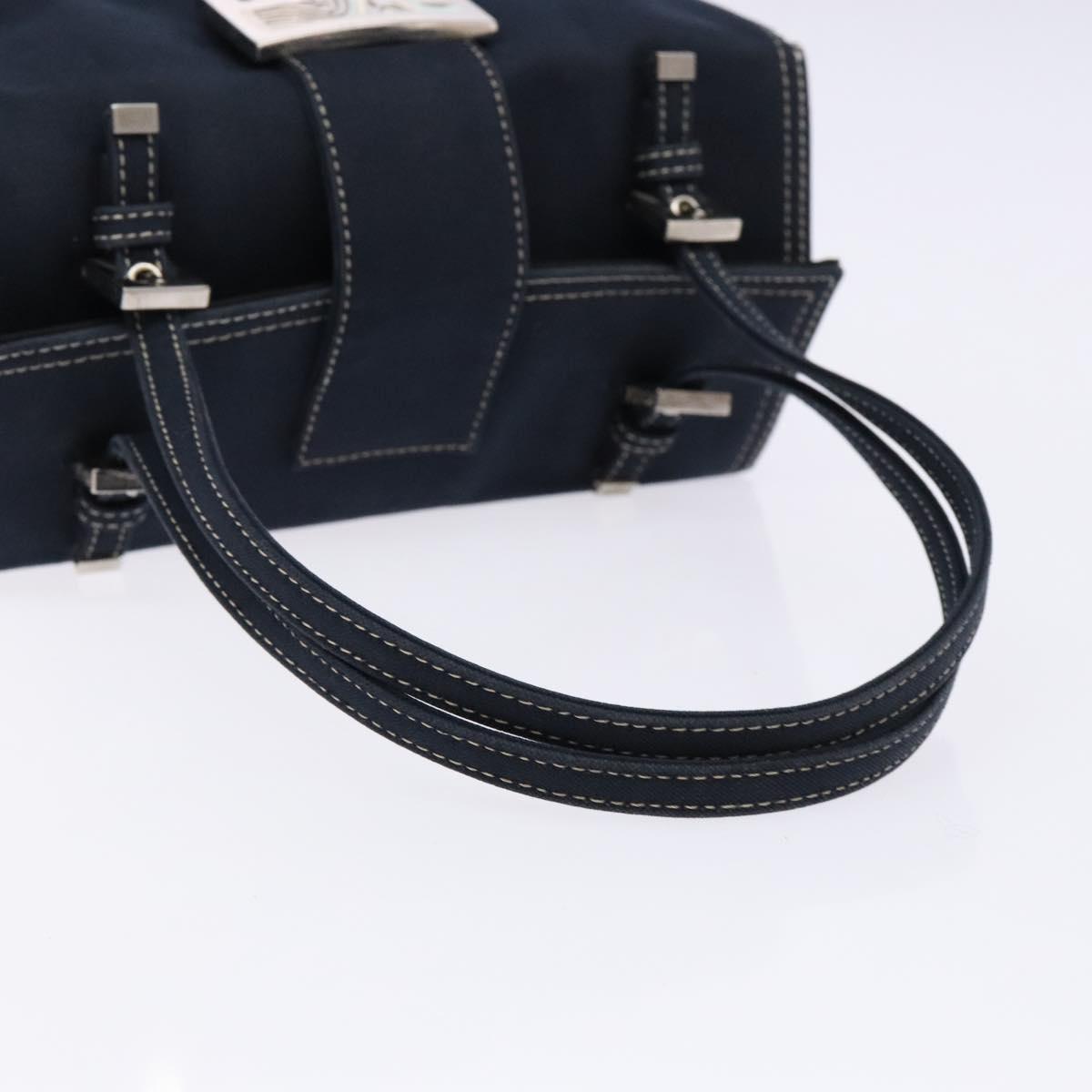FENDI Mamma Baguette Shoulder Bag Canvas Navy Silver Auth 135385