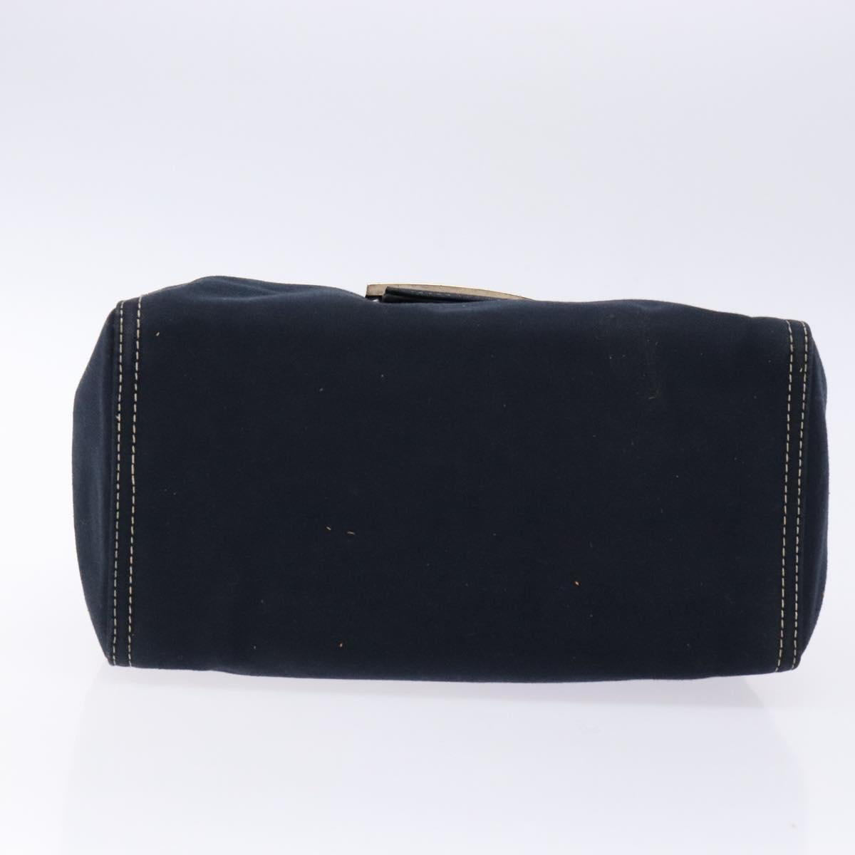 FENDI Mamma Baguette Shoulder Bag Canvas Navy Silver Auth 135385