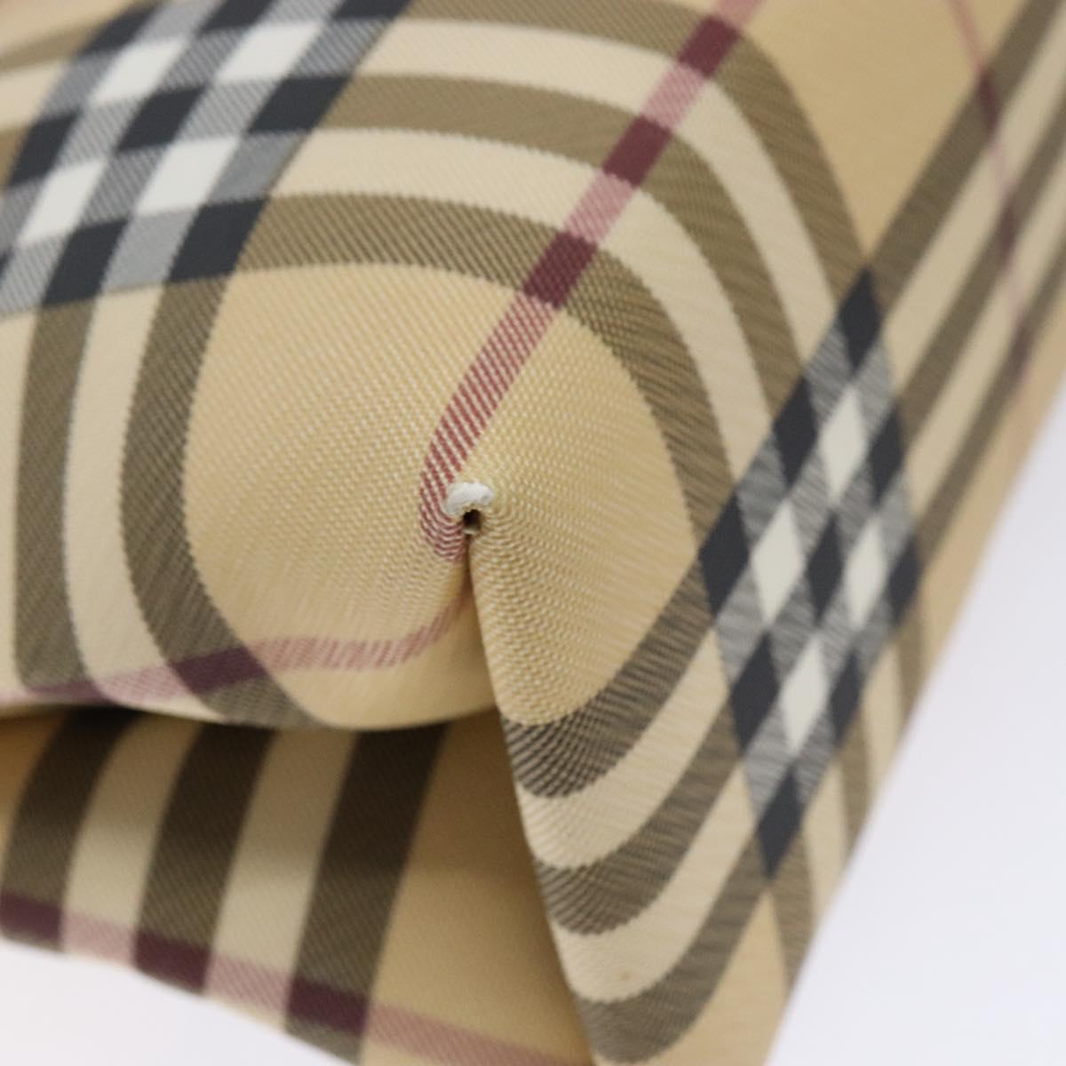 BURBERRY Nova Check Hand Bag PVC Beige Silver Auth 135389