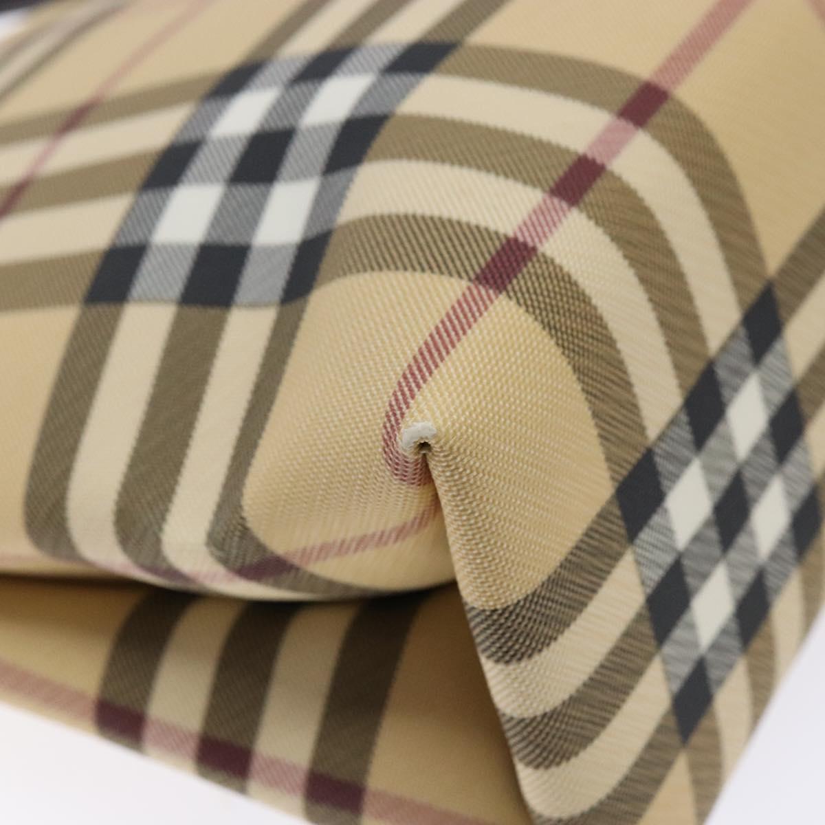 BURBERRY Nova Check Hand Bag PVC Beige Silver Auth 135389