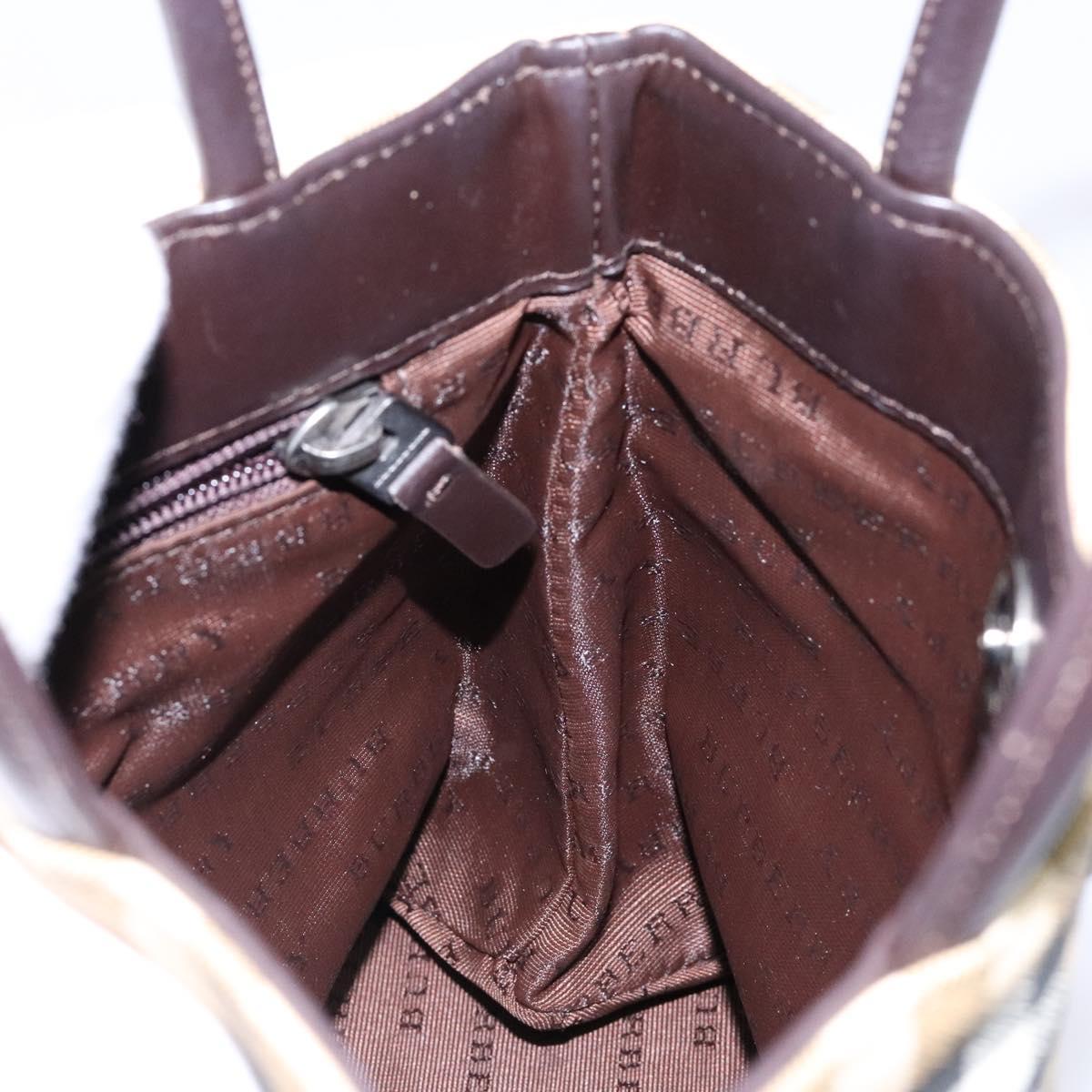 BURBERRY Nova Check Hand Bag PVC Beige Silver Auth 135389