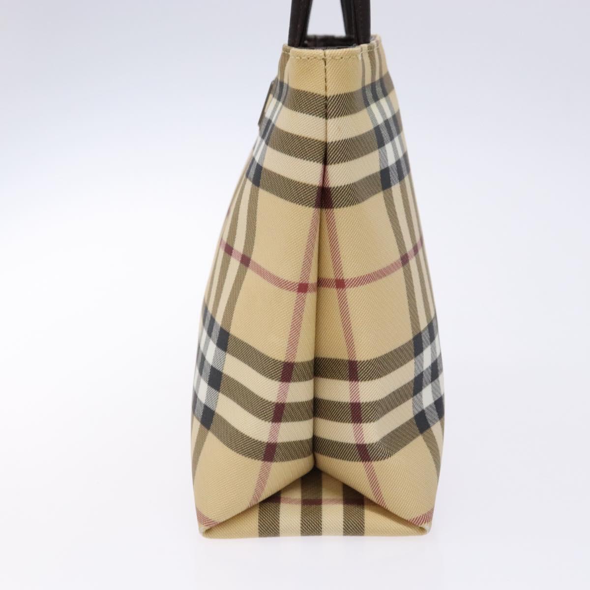 BURBERRY Nova Check Hand Bag PVC Beige Silver Auth 135389