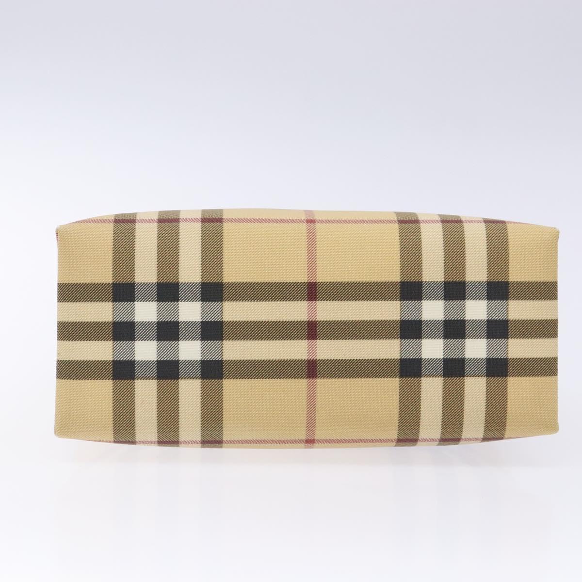 BURBERRY Nova Check Hand Bag PVC Beige Silver Auth 135389