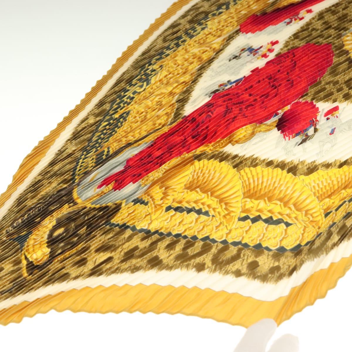 HERMES Pleated Scarf ""CASQUES PLUMETS"" Silk Yellow Auth 135394