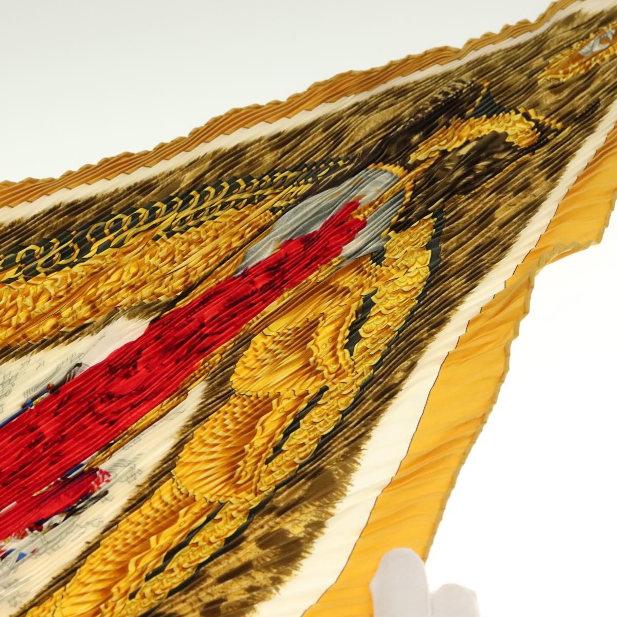 HERMES Pleated Scarf ""CASQUES PLUMETS"" Silk Yellow Auth 135394