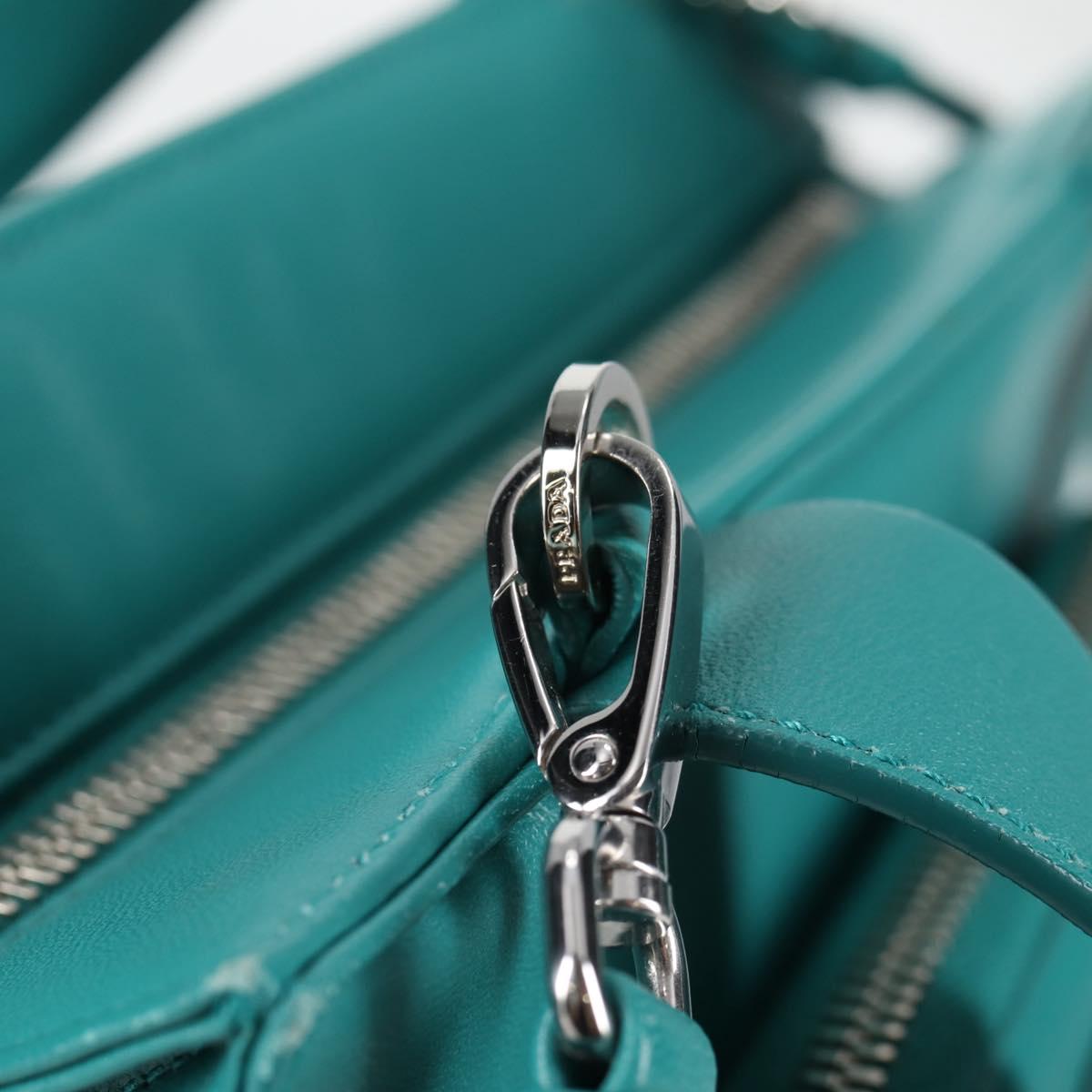 PRADA Hand Bag Leather 2way Green Silver Auth 135405M