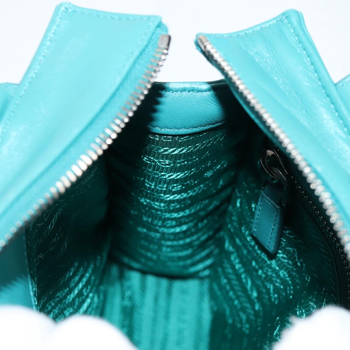 PRADA Hand Bag Leather 2way Green Silver Auth 135405M