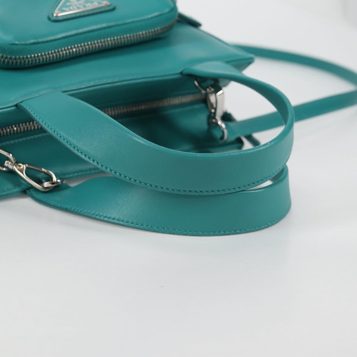 PRADA Hand Bag Leather 2way Green Silver Auth 135405SAM