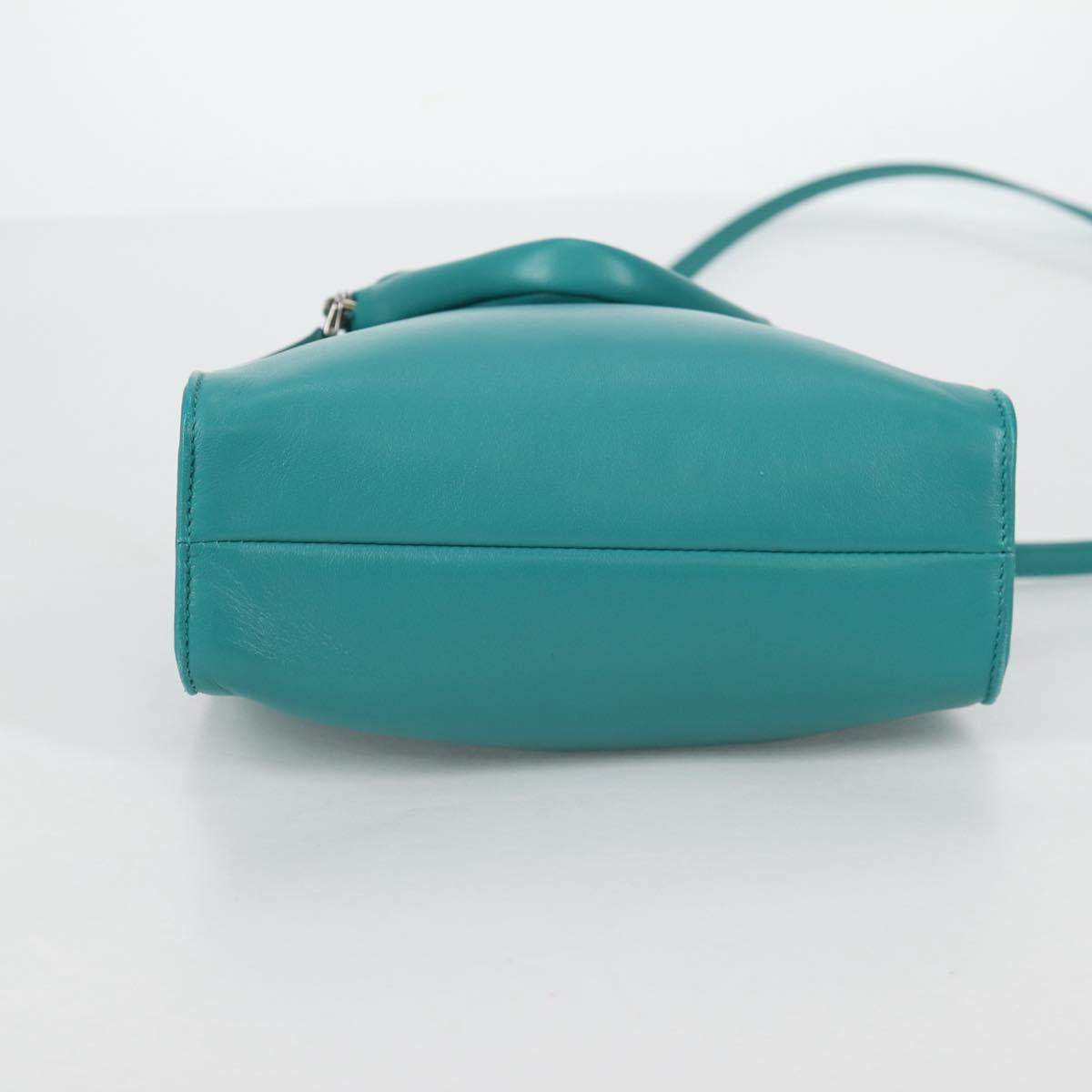 PRADA Hand Bag Leather 2way Green Silver Auth 135405SAM