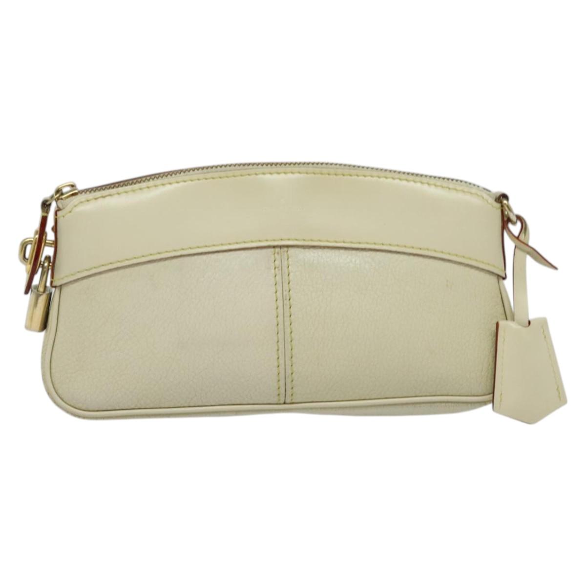 LOUIS VUITTON Suhari Lockit Clutch Bag Leather White M95629 LV Auth 135426
