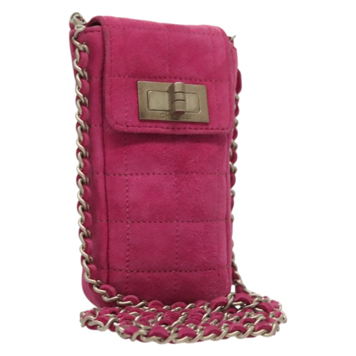 CHANEL Choco Bar Chain Shoulder Bag Suede Pink CC Auth 135452