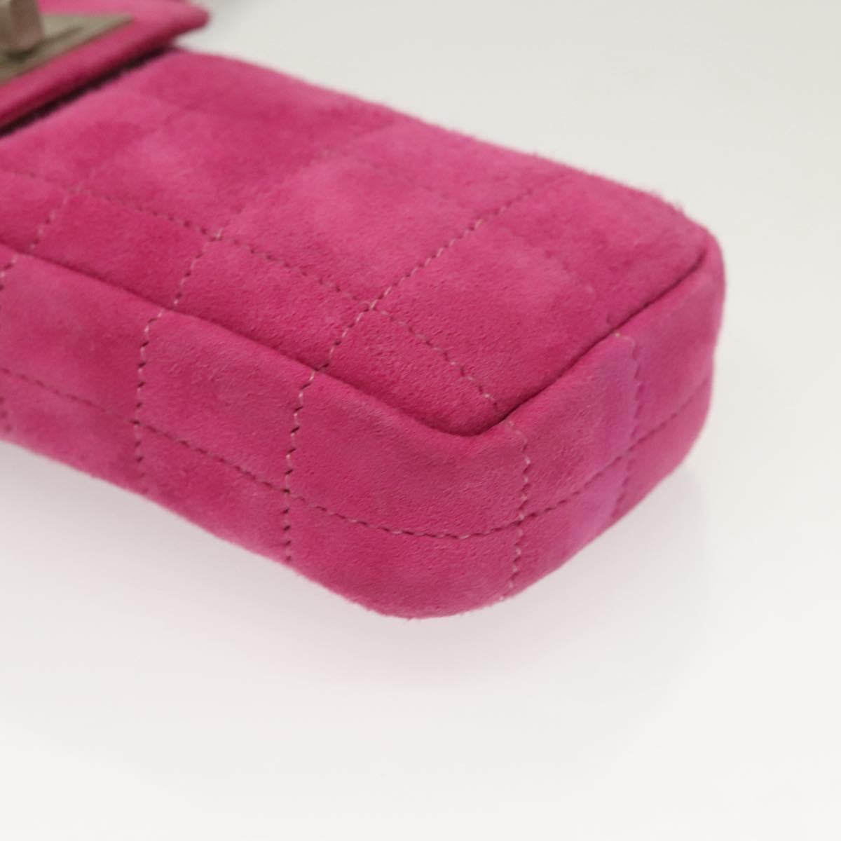 CHANEL Choco Bar Chain Shoulder Bag Suede Pink CC Auth 135452