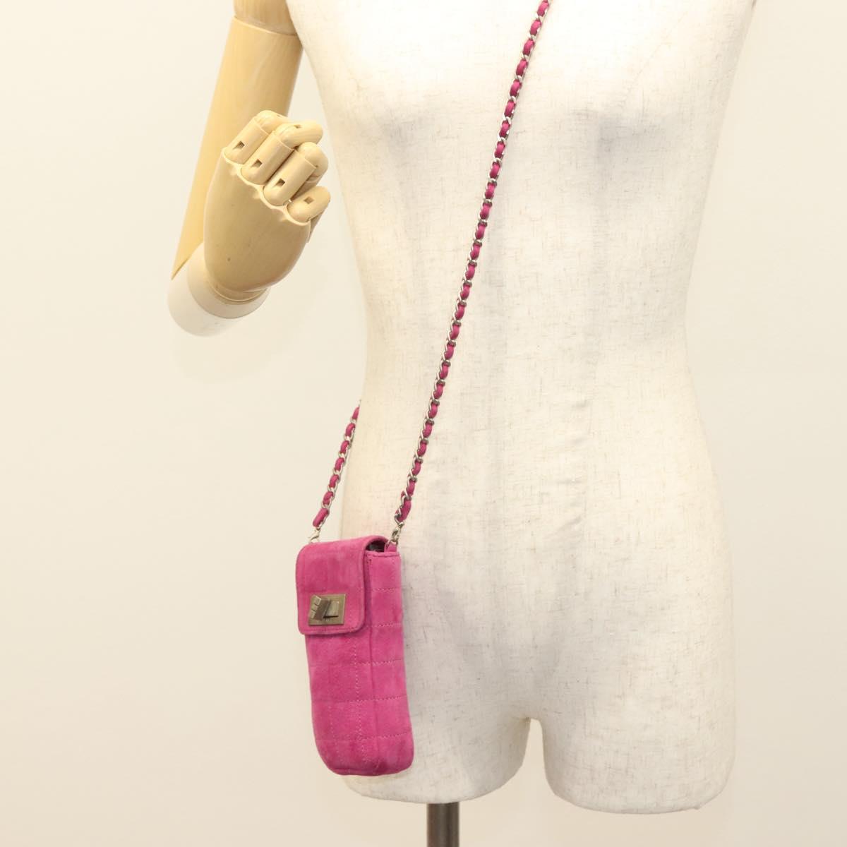 CHANEL Choco Bar Chain Shoulder Bag Suede Pink CC Auth 135452