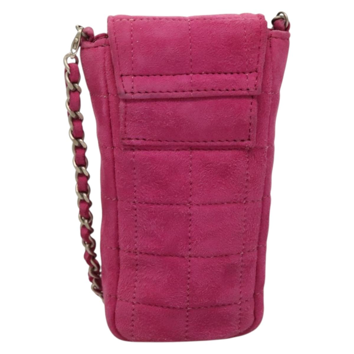 CHANEL Choco Bar Chain Shoulder Bag Suede Pink CC Auth 135452