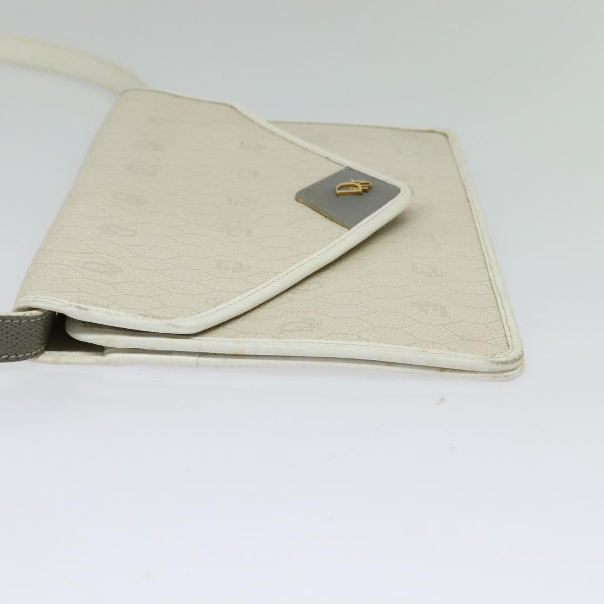 Christian Dior Honeycomb Canvas Shoulder Bag PVC White Gold Auth 135487