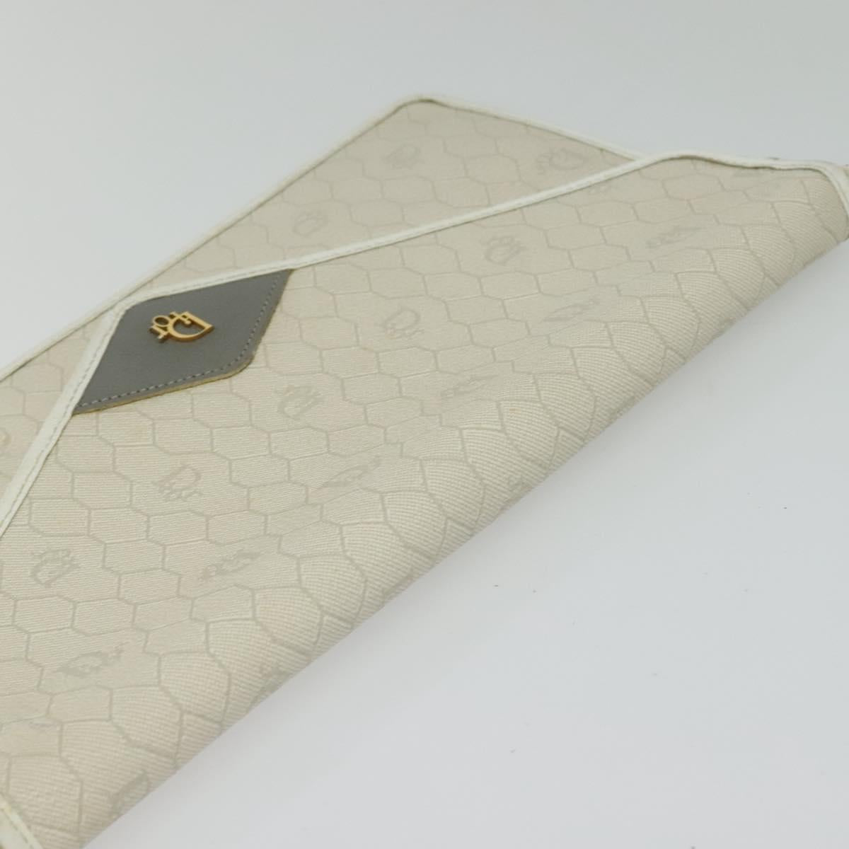 Christian Dior Honeycomb Canvas Shoulder Bag PVC White Gold Auth 135487