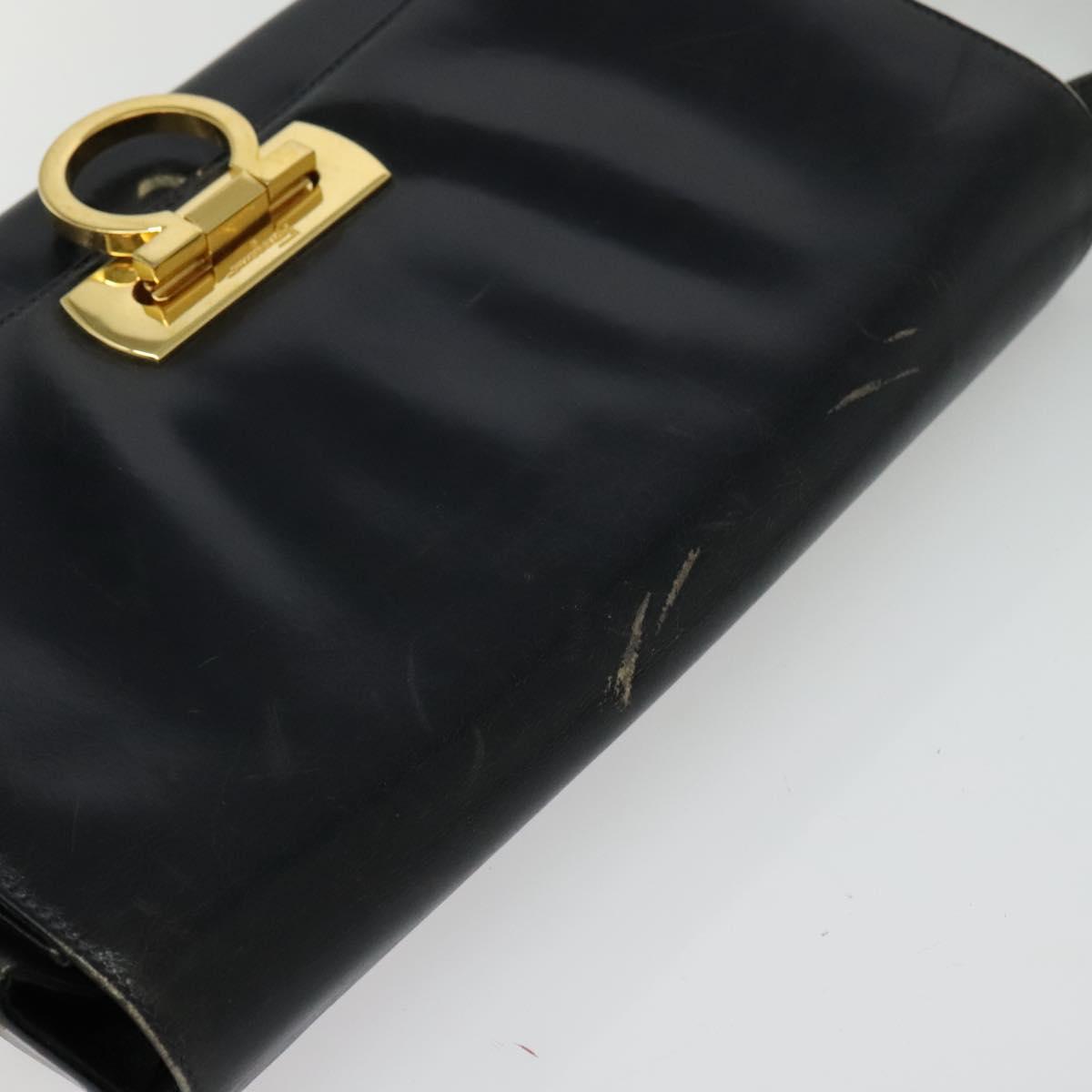 Salvatore Ferragamo Gancini Shoulder Bag Leather Black Gold Auth 135489