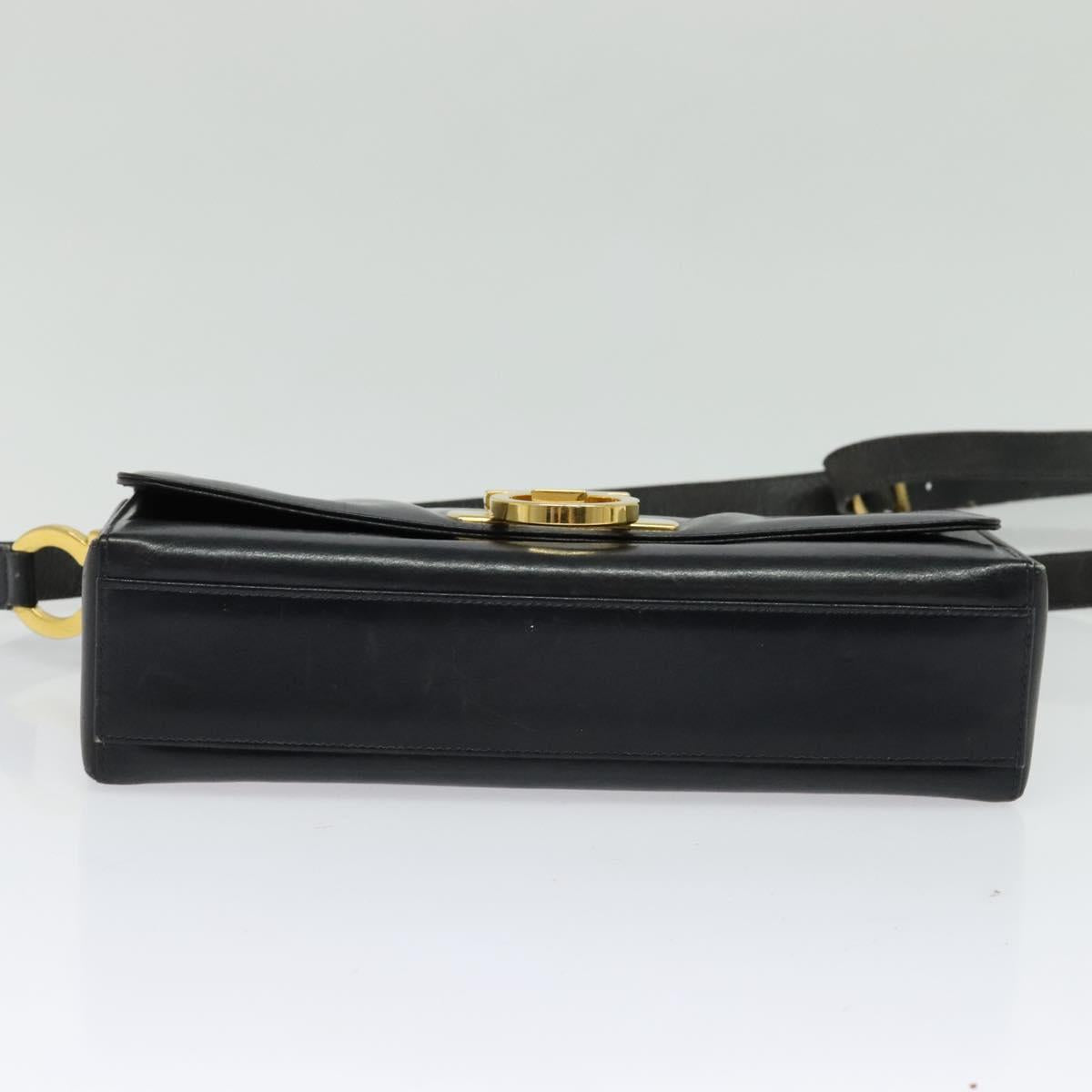 Salvatore Ferragamo Gancini Shoulder Bag Leather Black Gold Auth 135489