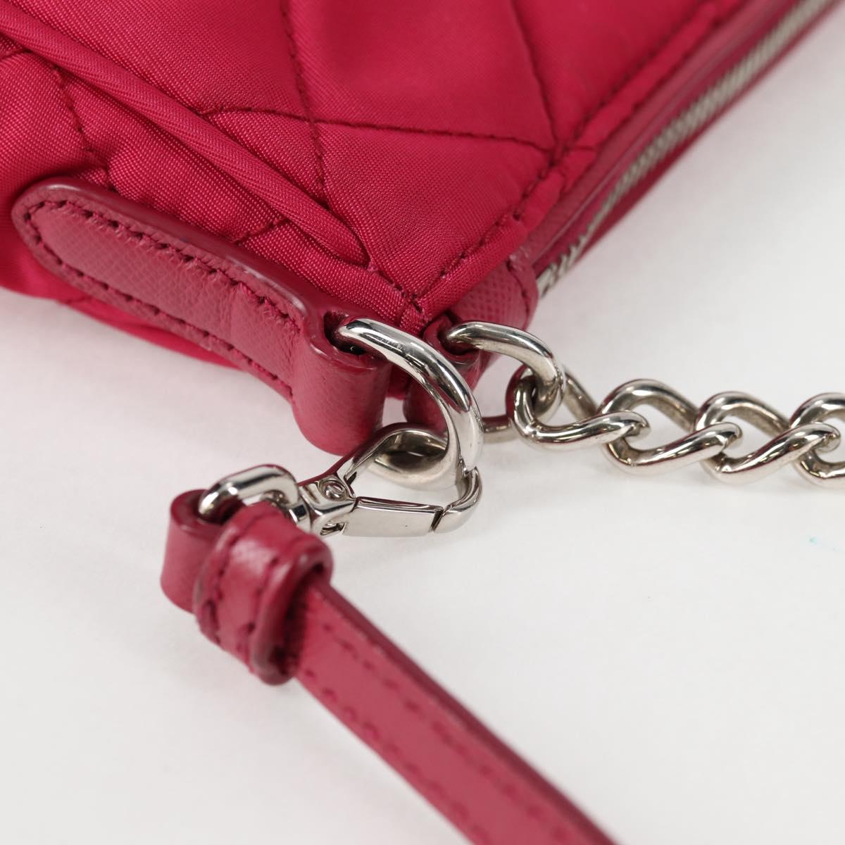 PRADA Chain Hand Bag Nylon 2way Pink Silver Auth 135510V