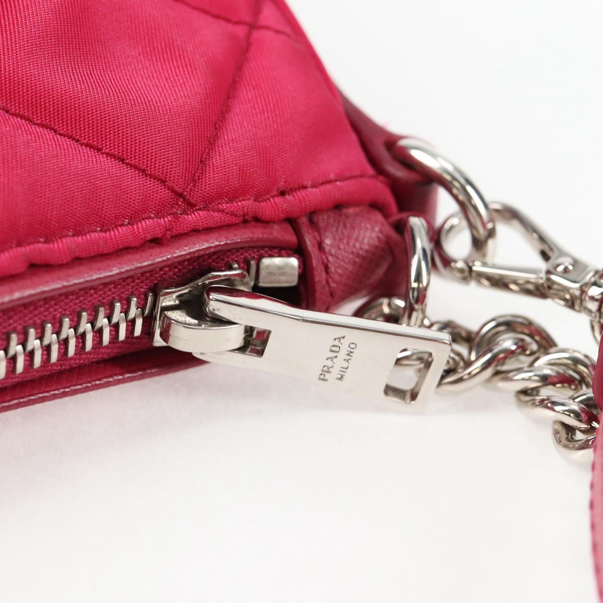 PRADA Chain Hand Bag Nylon 2way Pink Silver Auth 135510V