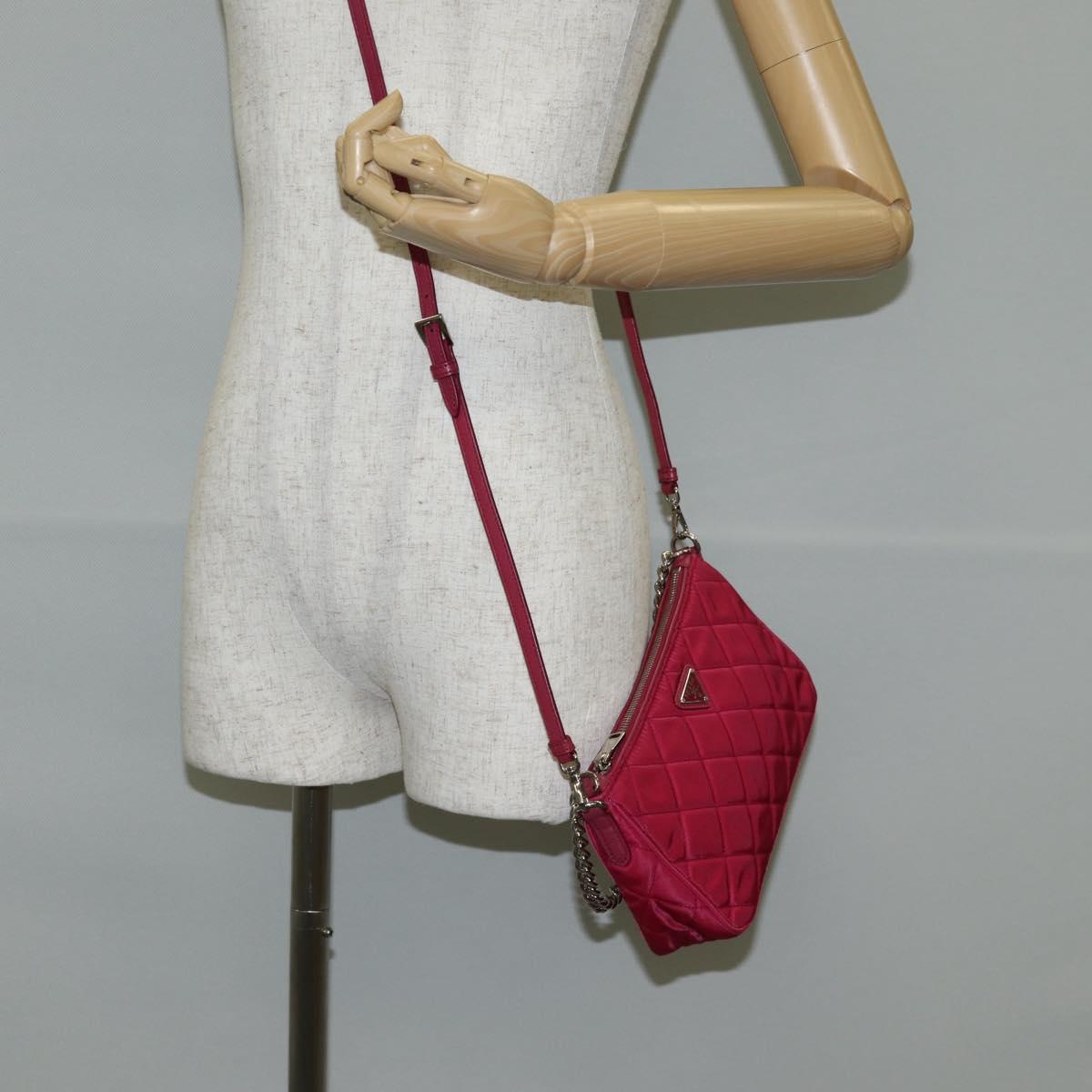 PRADA Chain Hand Bag Nylon 2way Pink Silver Auth 135510V