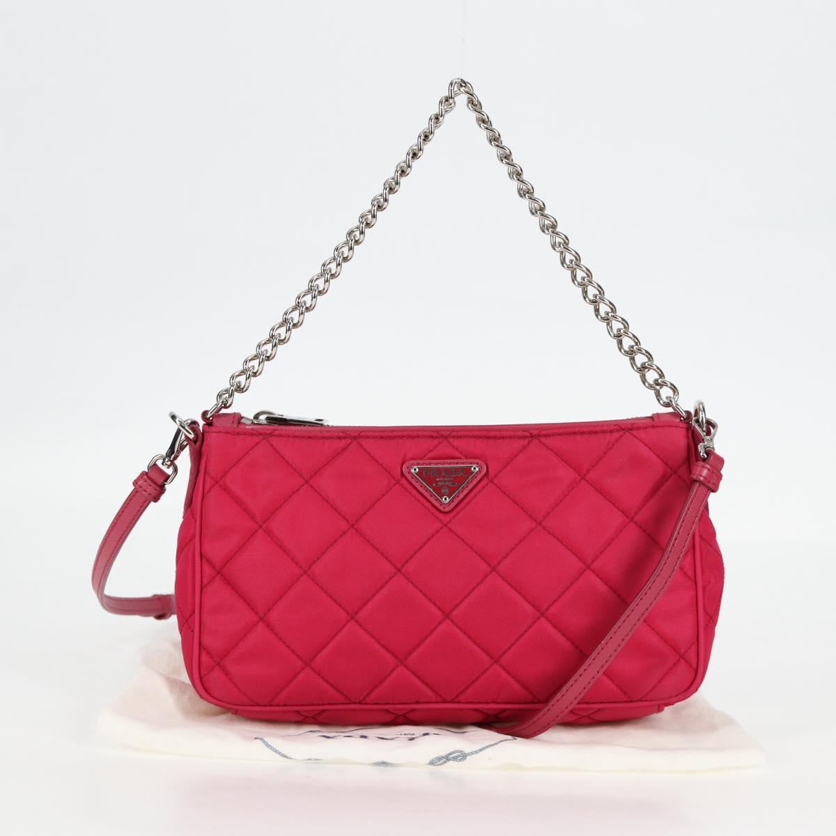 PRADA Chain Hand Bag Nylon 2way Pink Silver Auth 135510V