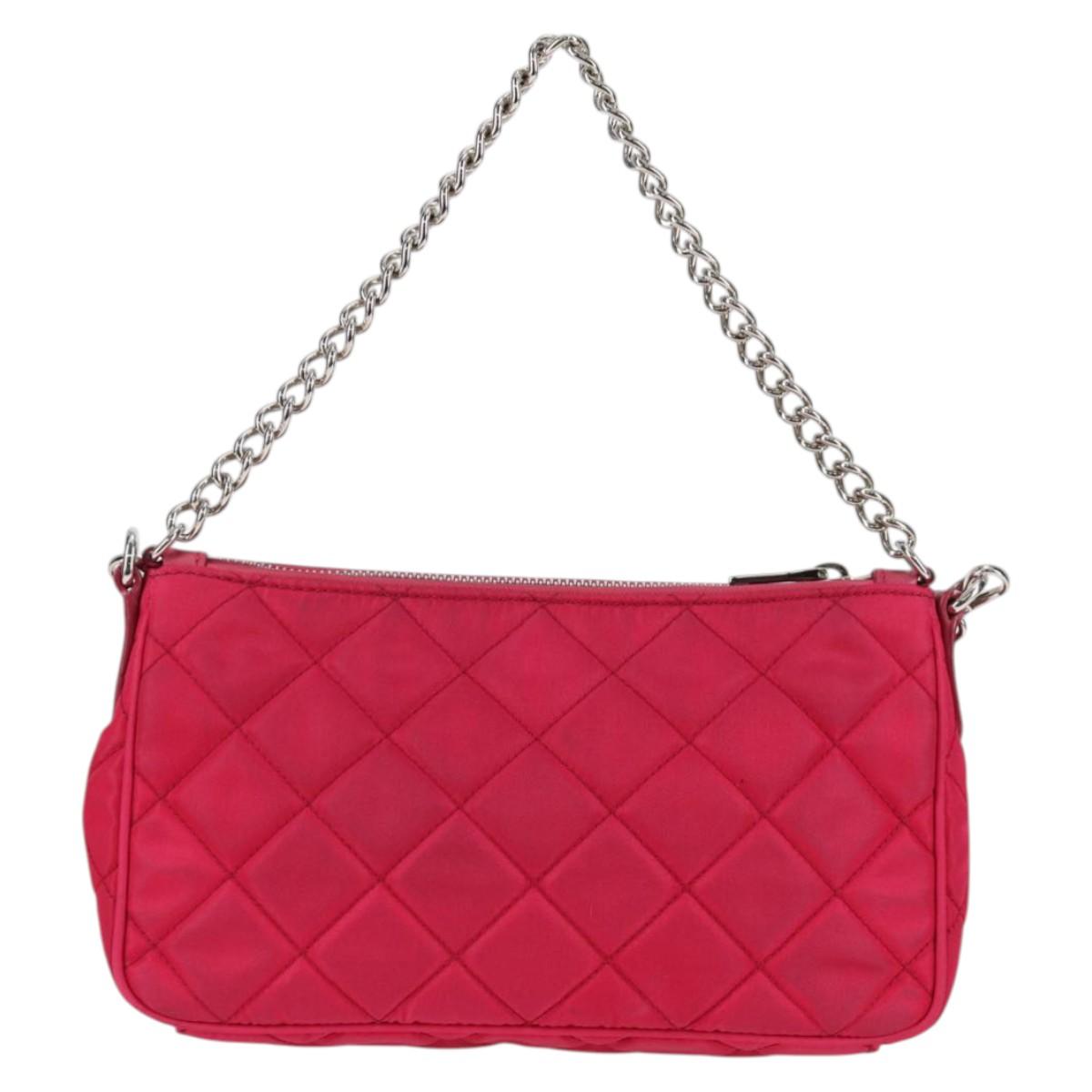 PRADA Chain Hand Bag Nylon 2way Pink Silver Auth 135510V