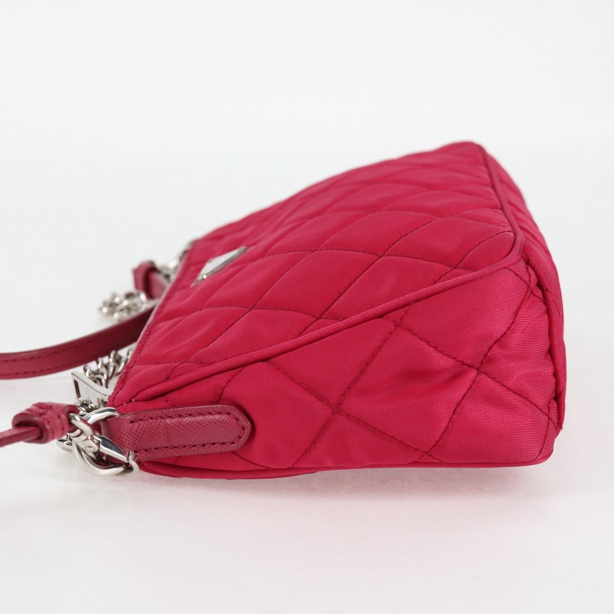 PRADA Chain Hand Bag Nylon 2way Pink Silver Auth 135510V