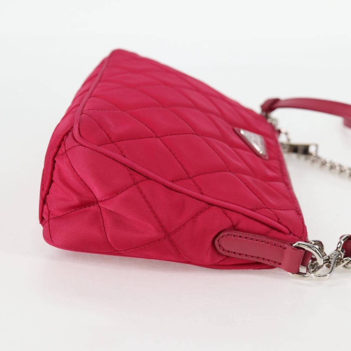 PRADA Chain Hand Bag Nylon 2way Pink Silver Auth 135510V
