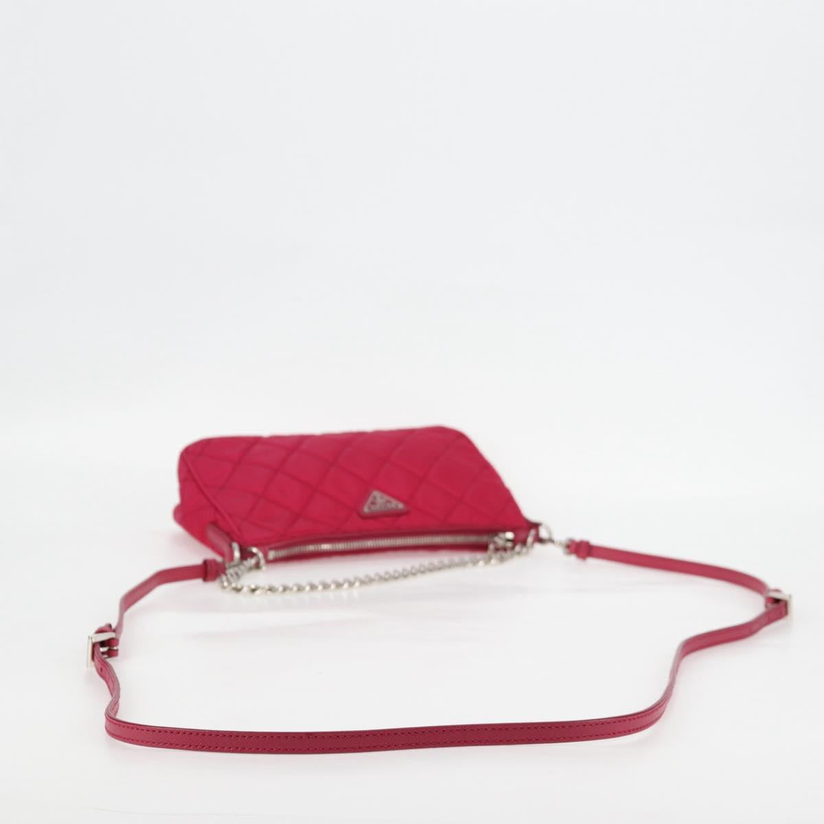 PRADA Chain Hand Bag Nylon 2way Pink Silver Auth 135510V
