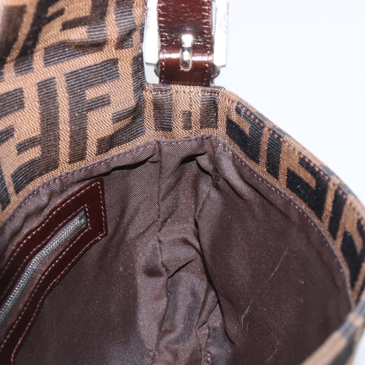 FENDI Zucca Canvas Mamma Baguette Shoulder Bag Black Brown Auth 135512