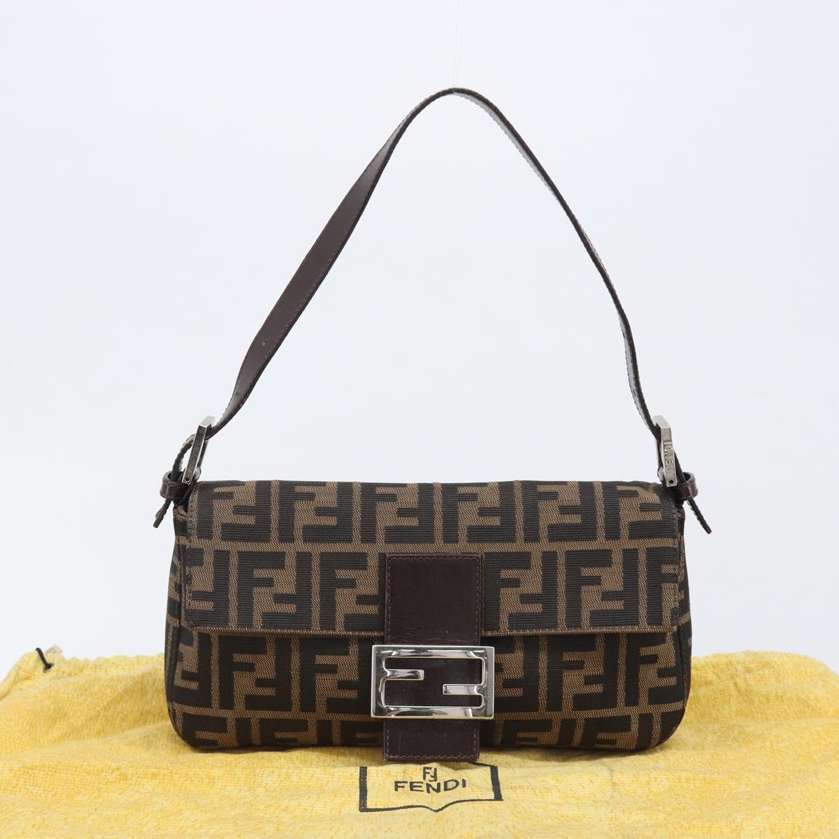 FENDI Zucca Canvas Mamma Baguette Shoulder Bag Black Brown Auth 135512