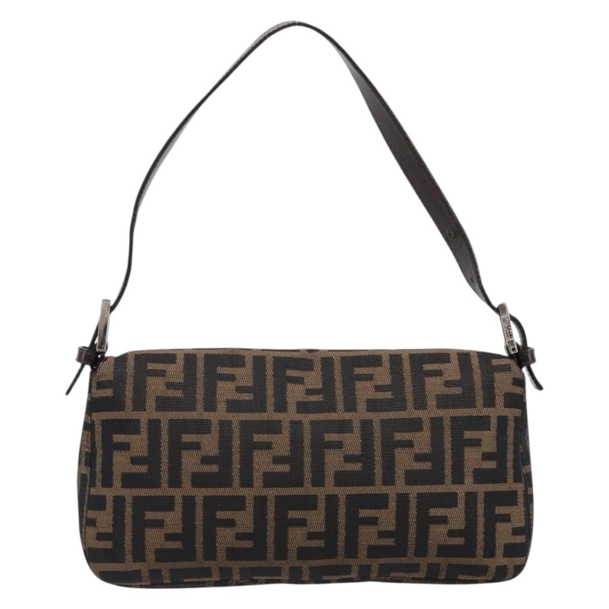 FENDI Zucca Canvas Mamma Baguette Shoulder Bag Black Brown Auth 135512