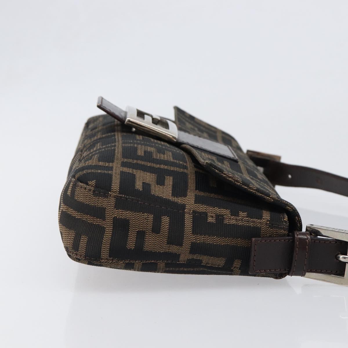 FENDI Zucca Canvas Mamma Baguette Shoulder Bag Black Brown Auth 135512