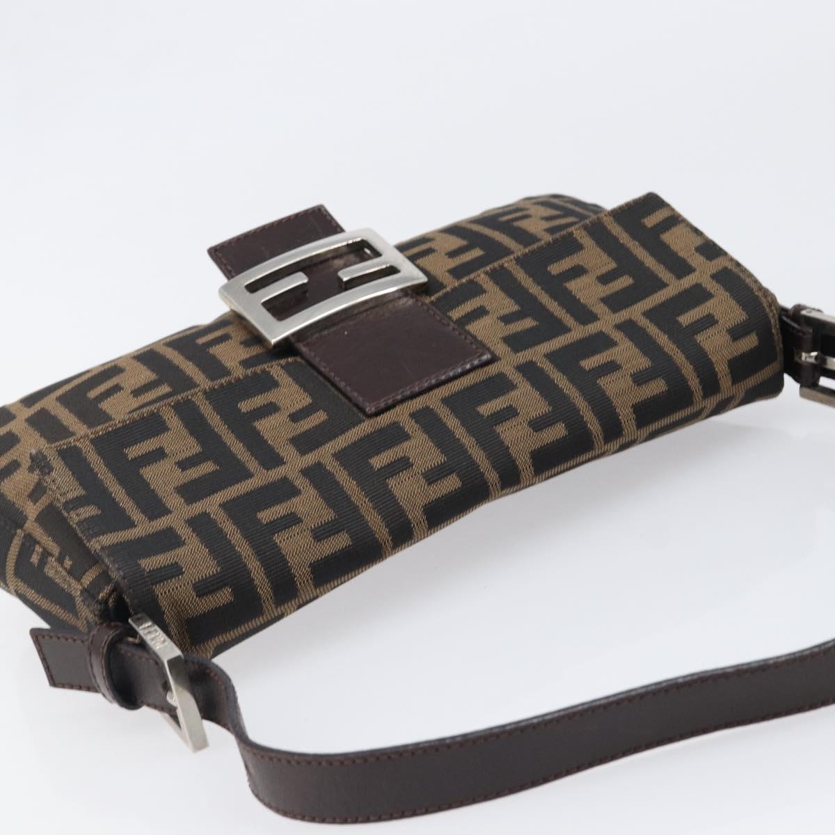 FENDI Zucca Canvas Mamma Baguette Shoulder Bag Black Brown Auth 135512