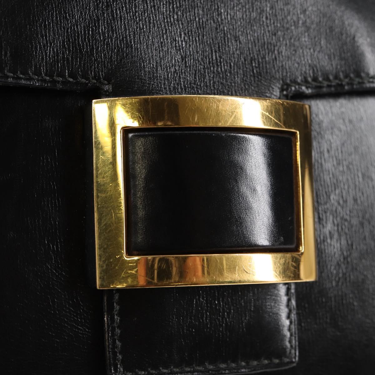 HERMES Martine Vert Shoulder Bag Leather Black Gold Auth 135513SAM