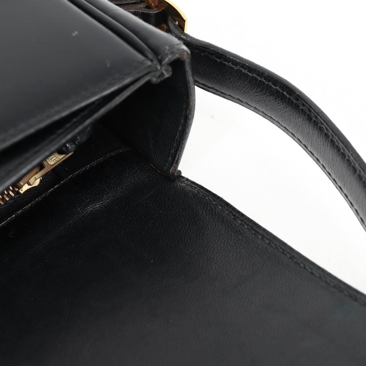 HERMES Martine Vert Shoulder Bag Leather Black Gold Auth 135513SAM